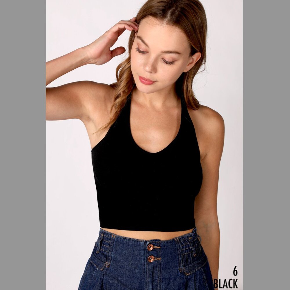 NEW Black Crop Halter with Ribbing